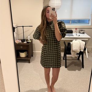 Ganni plaid minidress with puff sleeves